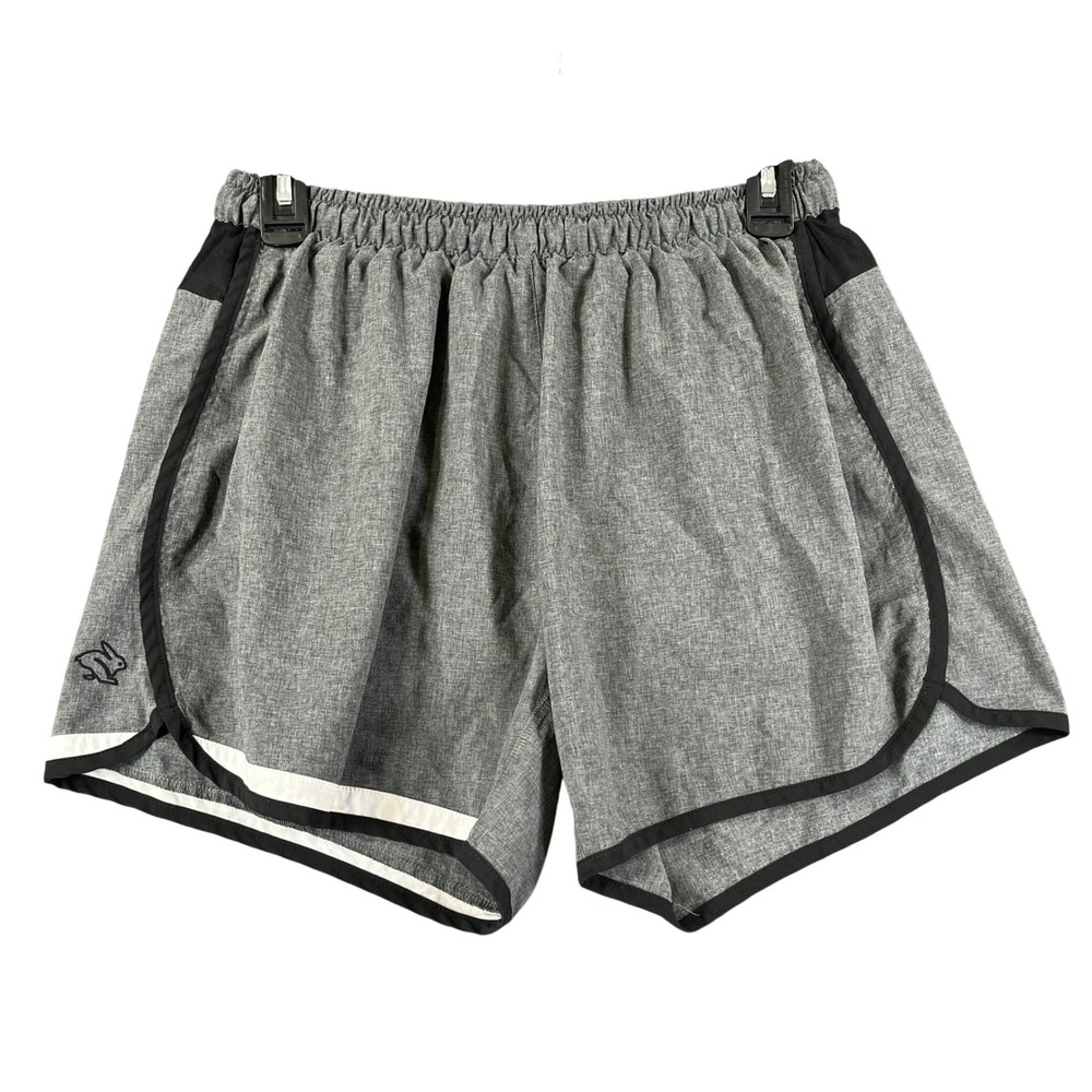 Rabbit Running Shorts Womens L Gray Heather Black Trim Lined Zip Pocket